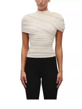 Heiress Beverly Hills Ruched Irovy Short-Sleeve Draped Women's Top